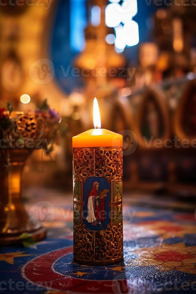 A candle in mexican catholic altar. AI generative photo