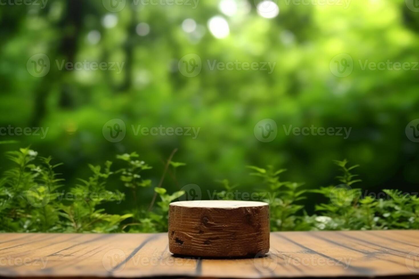 Empty wooden table in nature. photo