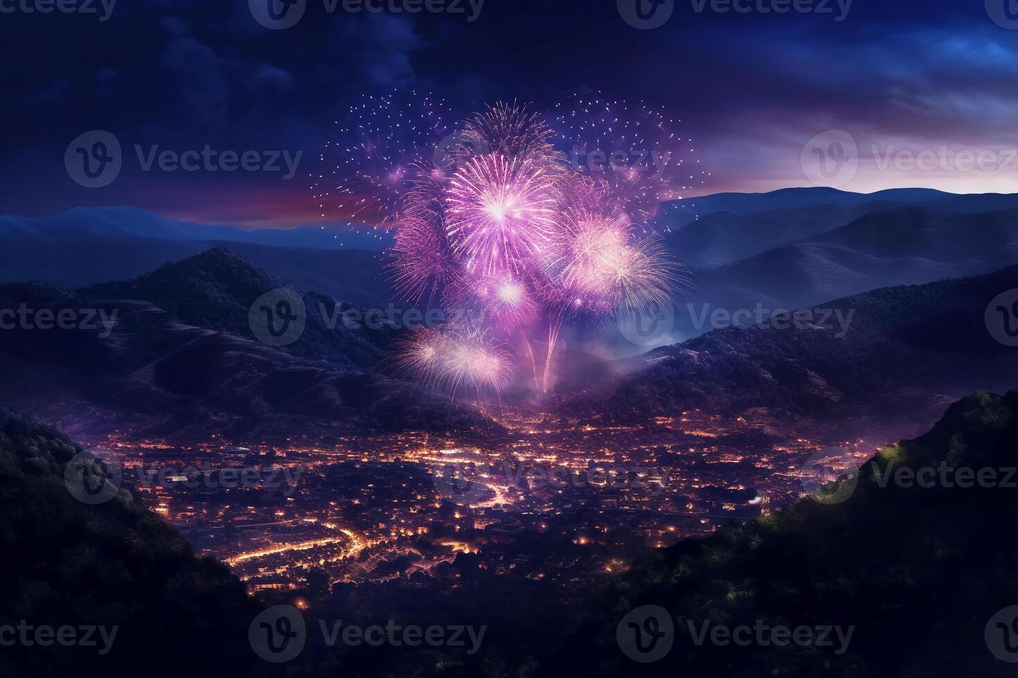 Fireworks on the mountain. photo