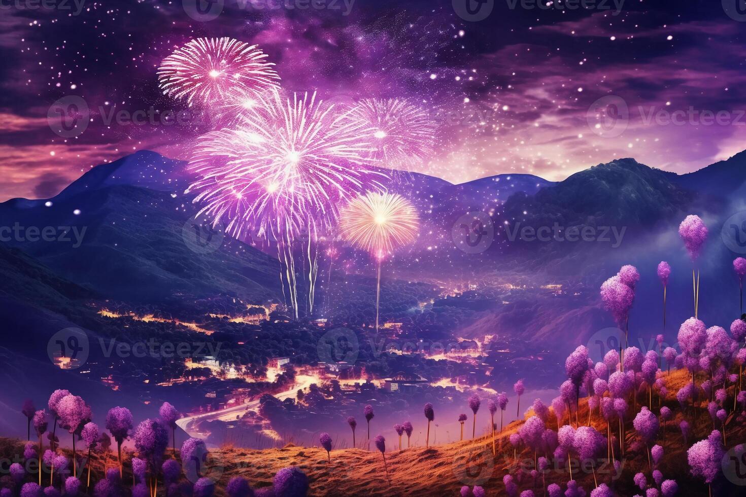 Fireworks on the mountain. photo