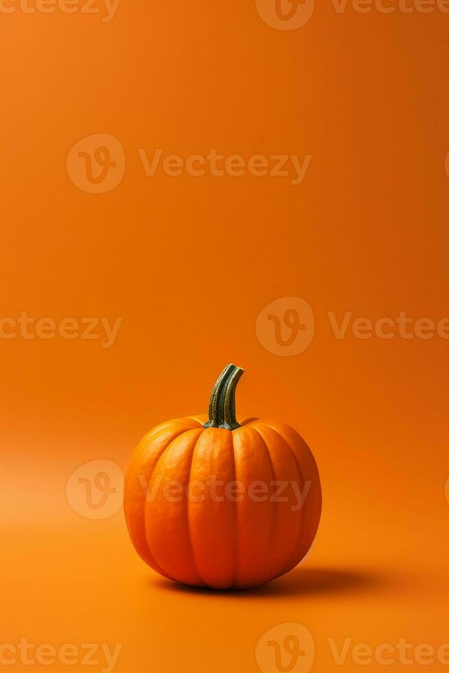 A photo of an minimalist orange Pumpking background with copy space. AI generative