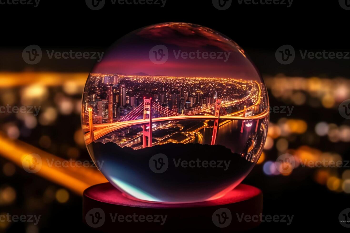 The glass ball is suspended in space. photo