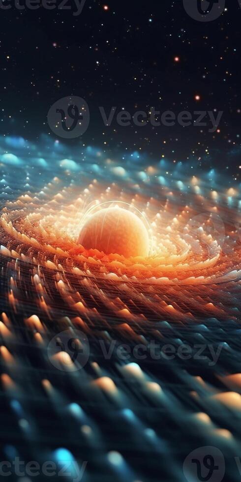 Bokeh render, isometric view, unstable gravity space nebula waves. photo