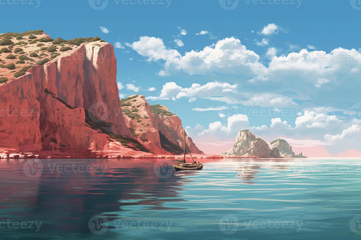 Illustration about beautiful mediterranean landscape viewed from a boat sailing in southern of italy. photo