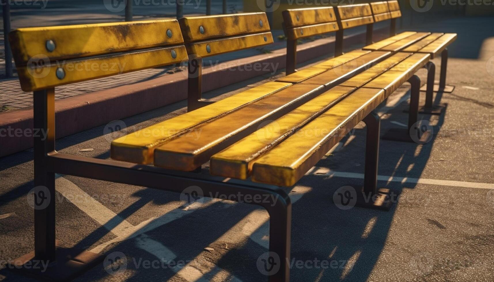 Sitting on wooden bench, enjoying tranquil nature generated by AI photo