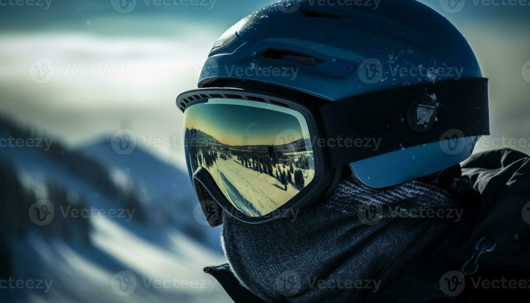 Mountain men snowboard with protective equipment for fun generated by AI photo