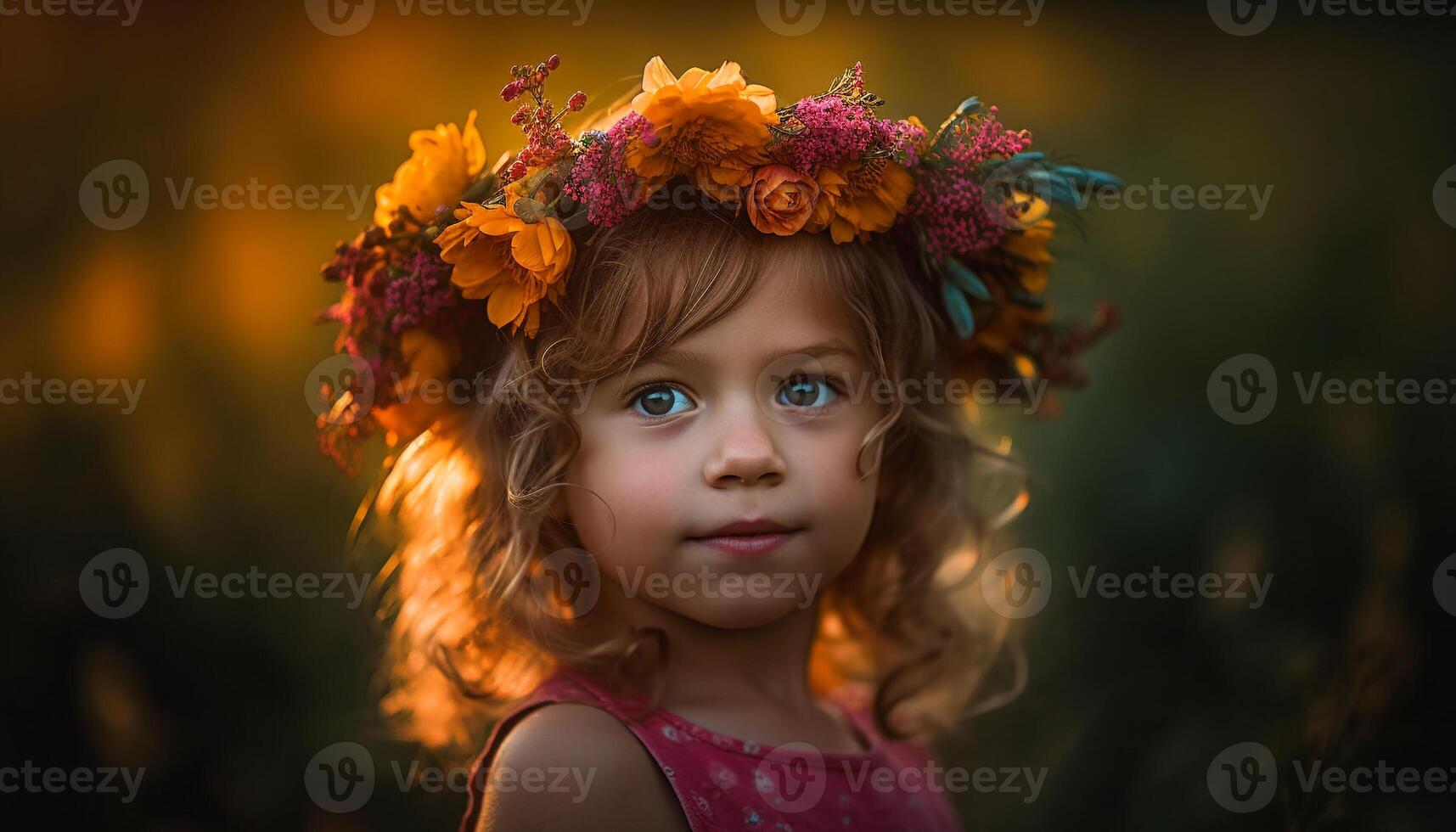 sonriente caucásico niña disfruta naturaleza belleza en verano generado por ai foto