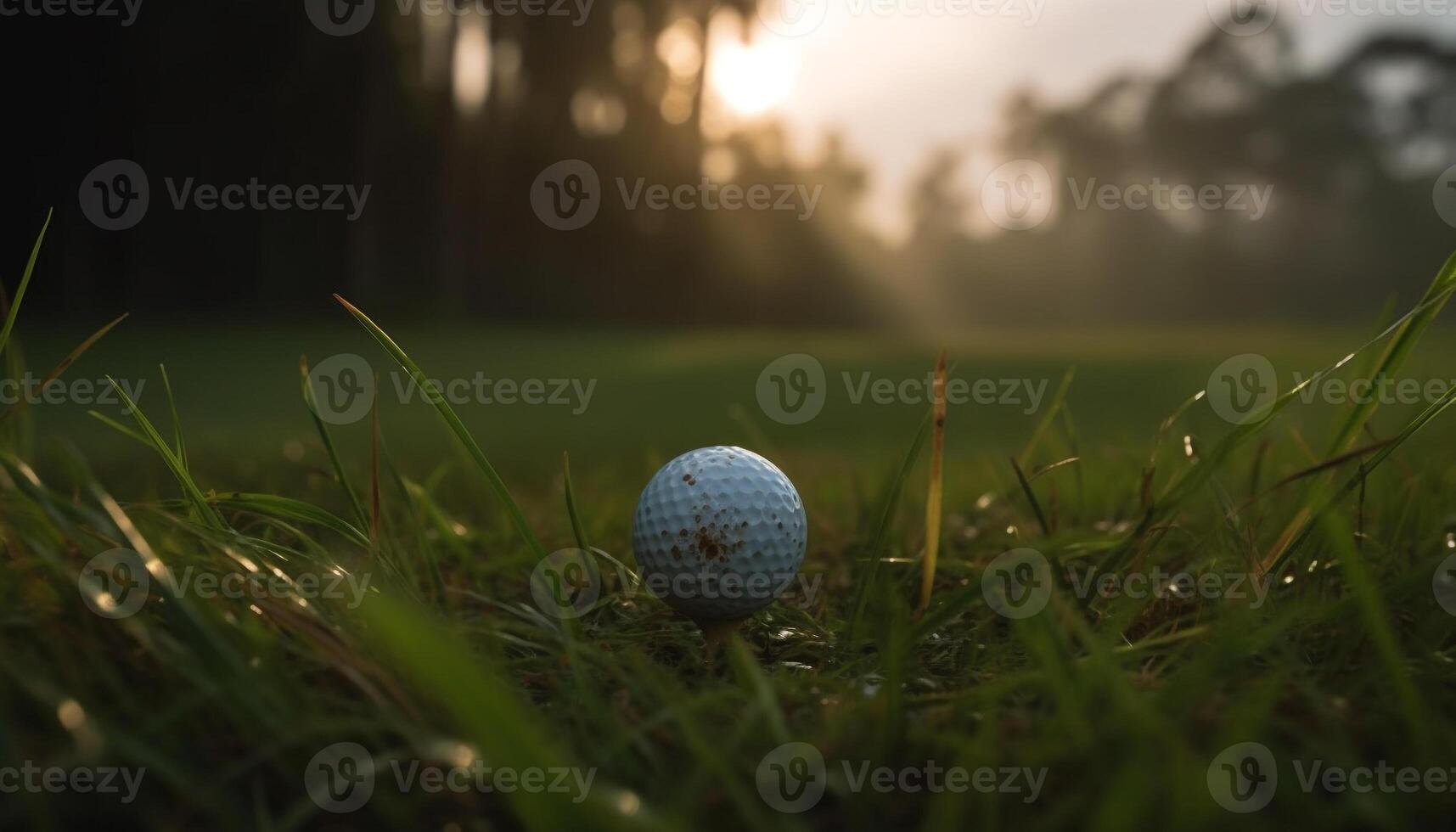 Golfer hits ball on green grass meadow generated by AI photo