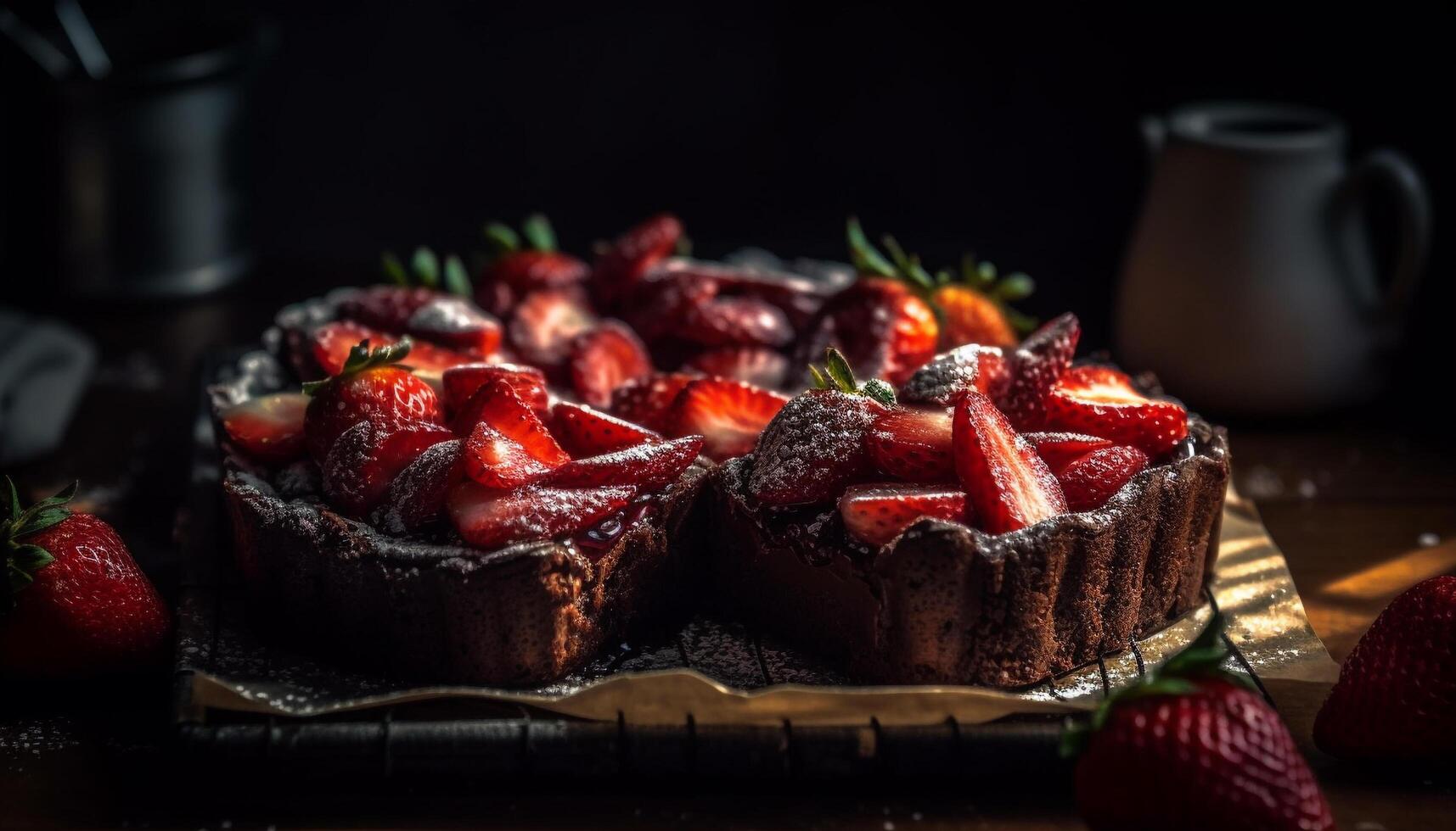 Sweet berry dessert on rustic wooden table generated by AI photo