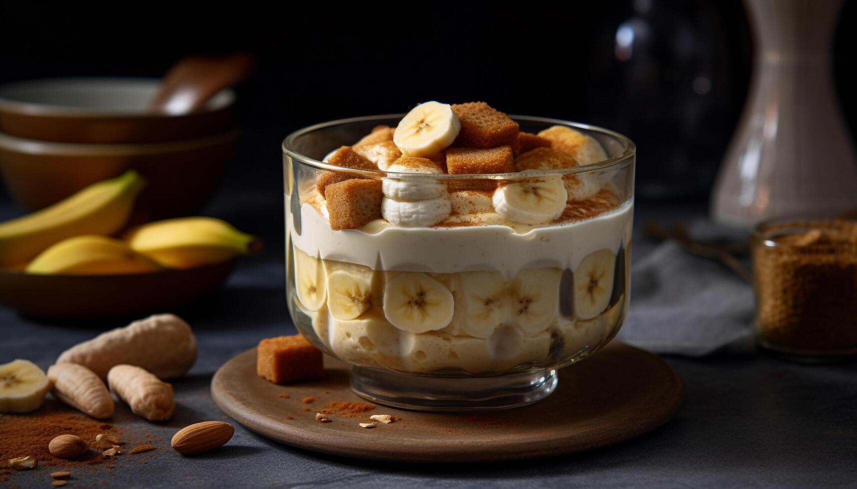 Organic fruit and granola bowl, a refreshing snack generated by AI photo