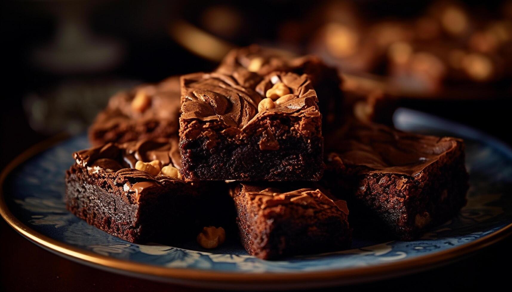 Stack of homemade dark chocolate brownie generated by AI photo