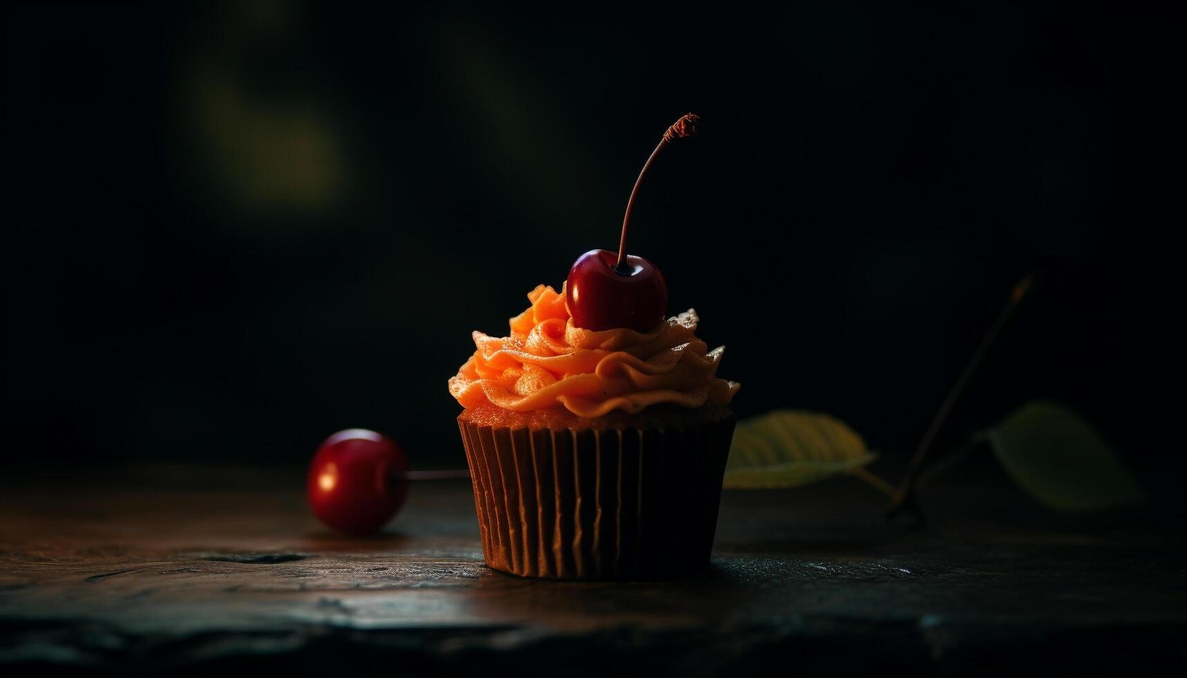 Freshly baked gourmet cupcakes with berry icing generated by AI photo