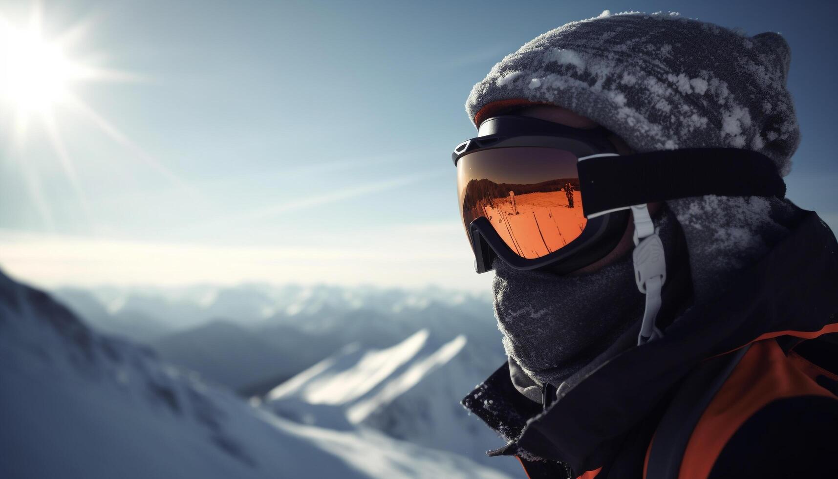 hombres y mujer esquí en montaña pico generado por ai foto