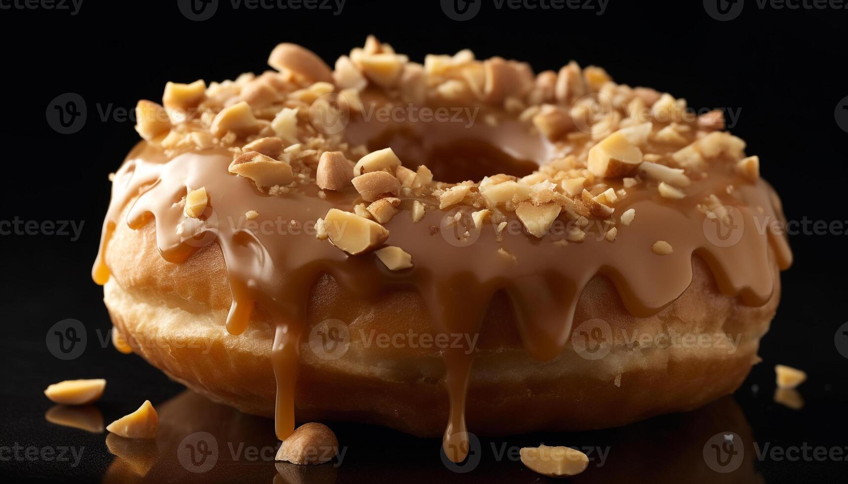 Indulgent donut with chocolate icing and almonds generated by AI photo