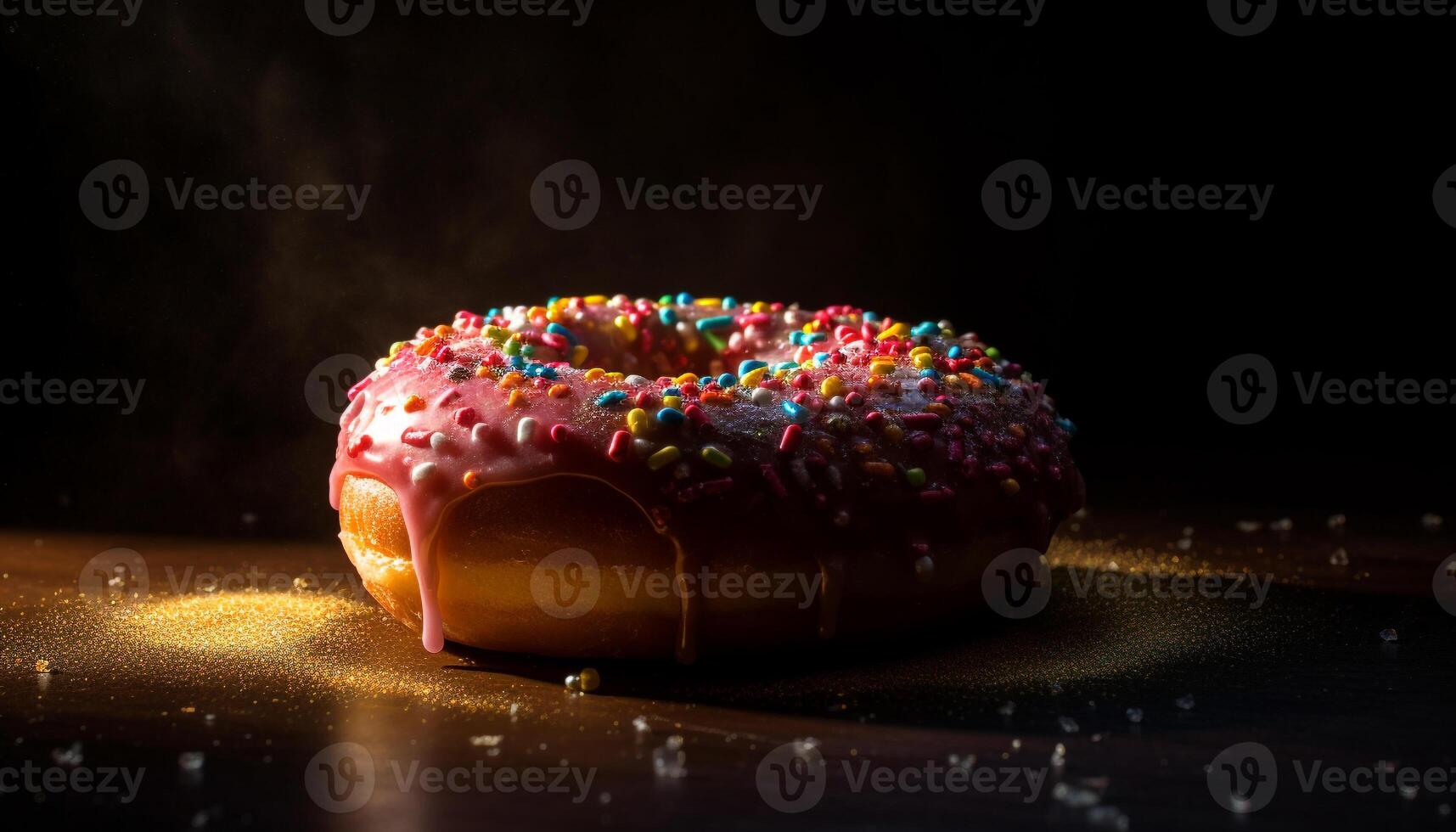 Indulgent donut with chocolate icing and strawberry generated by AI photo