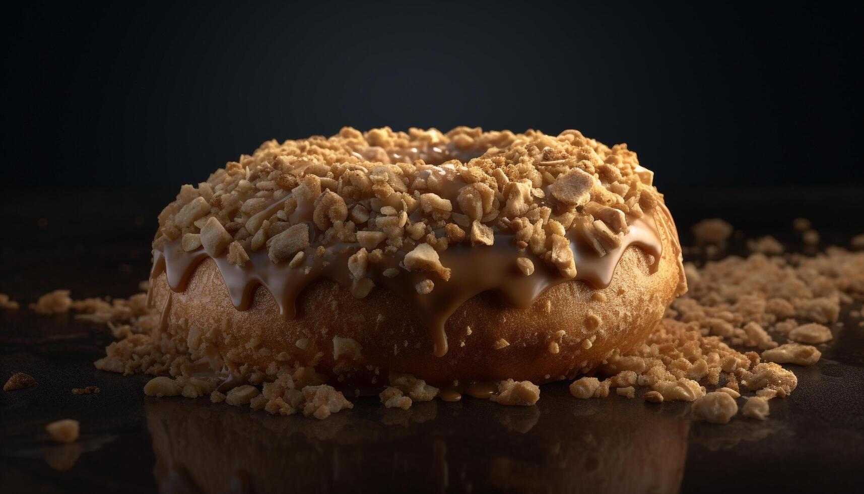 Freshly baked homemade chocolate almond donuts stacked high generated by AI photo