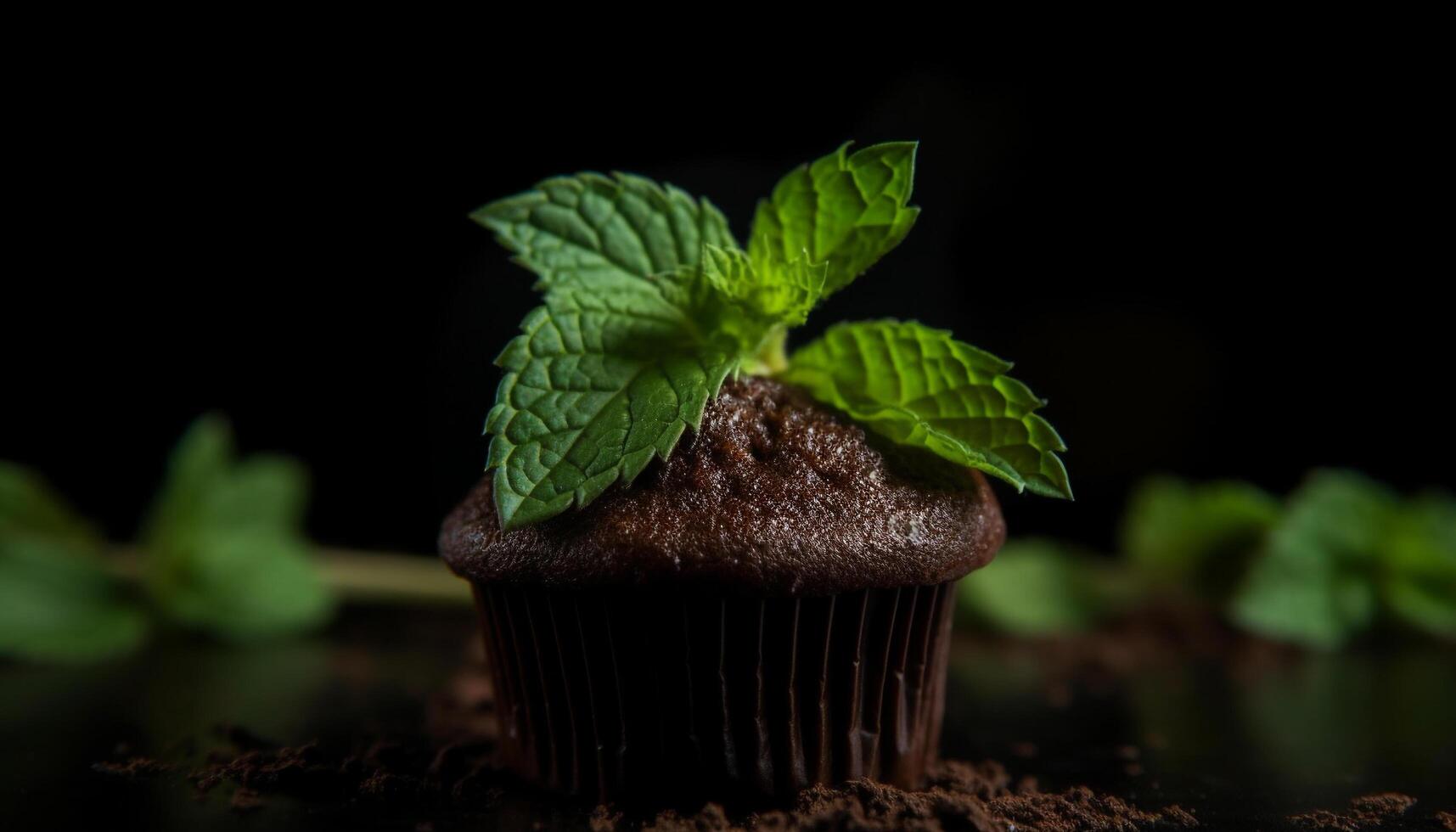 Freshly baked gourmet muffin with chocolate chips generated by AI photo