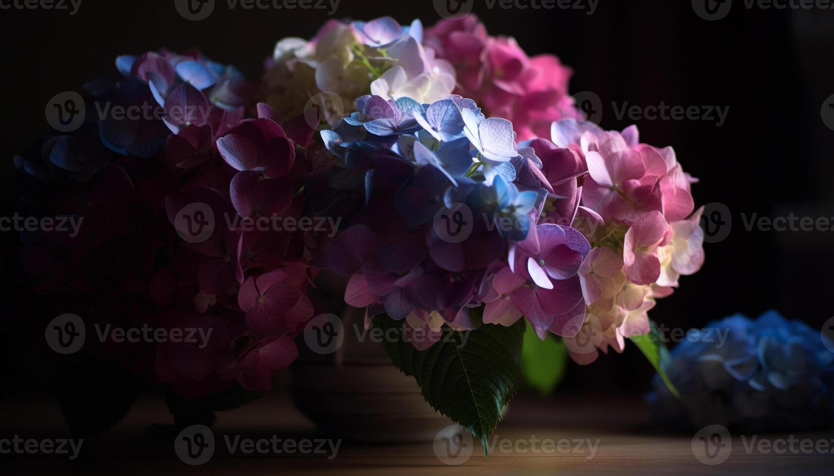 Vibrant hydrangea bouquet brings elegance to indoors generated by AI photo