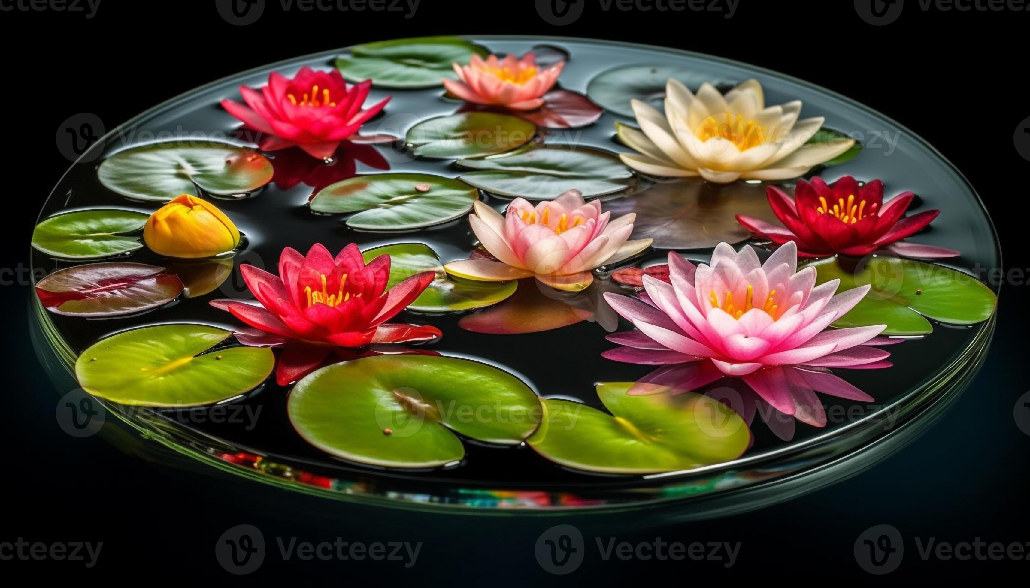 Lotus blossom floats on tranquil pond water generated by AI 25184778