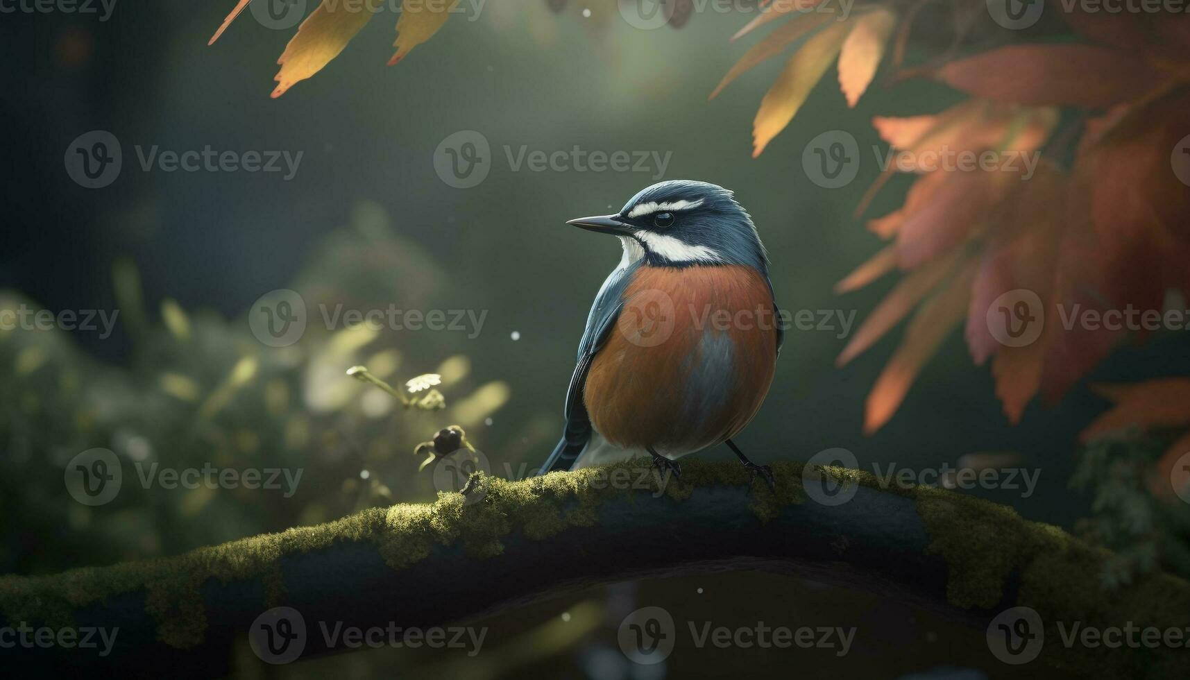 Small tit perching on branch, tranquil scene generated by AI photo