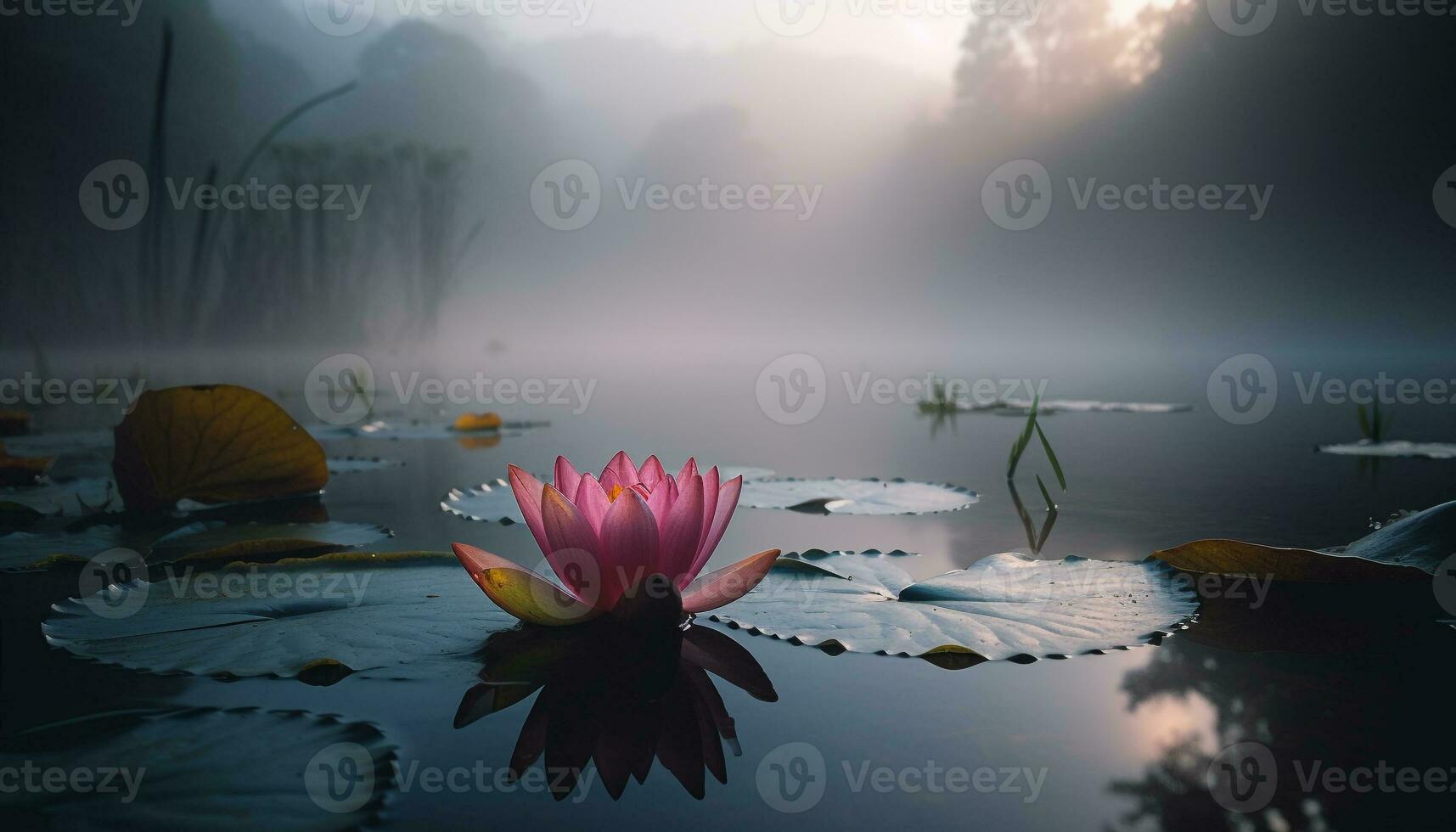 Lotus flower head reflects beauty on pond   generated by AI photo