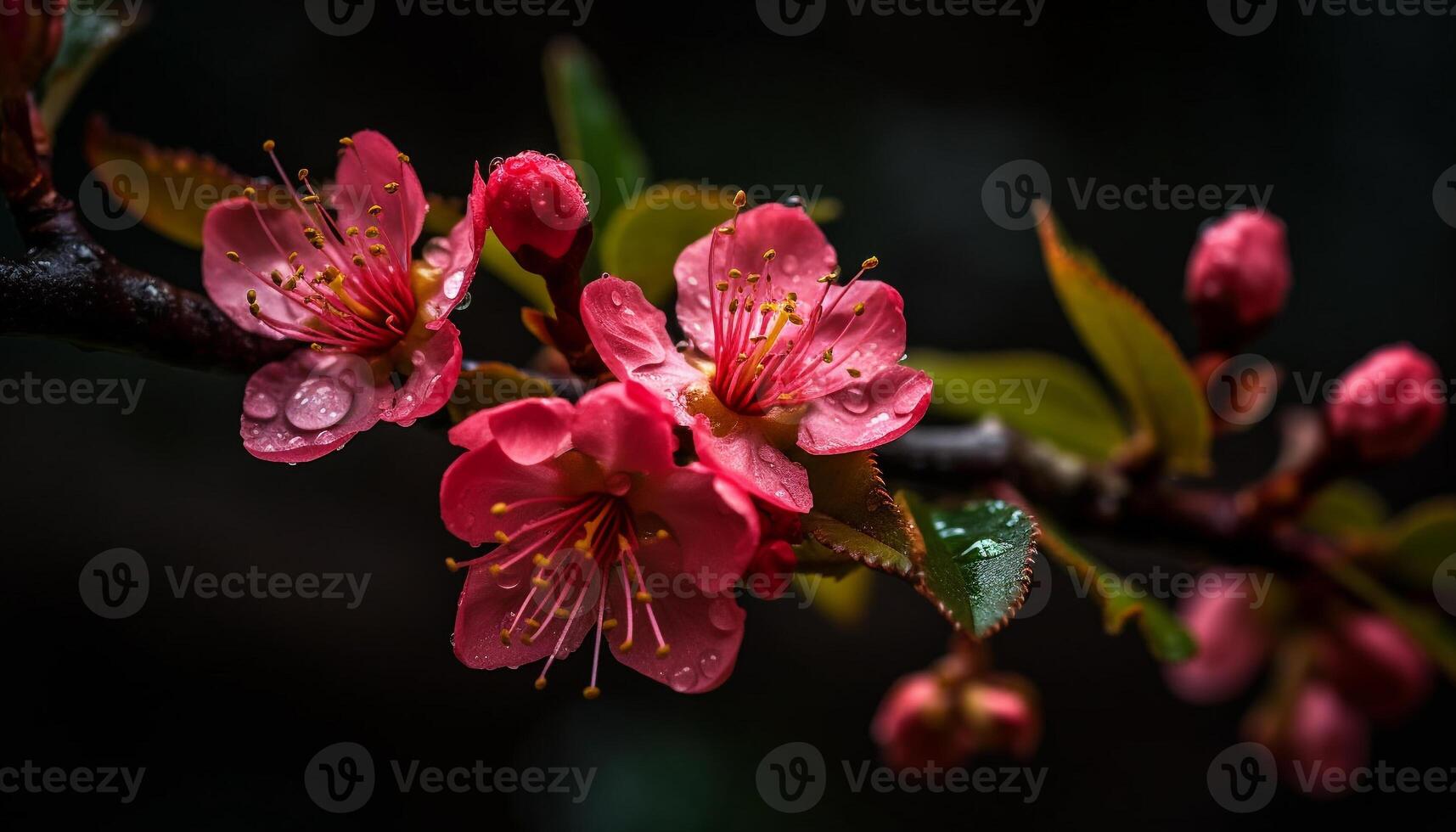 Vibrant cherry blossom branch in springtime beauty generated by AI photo