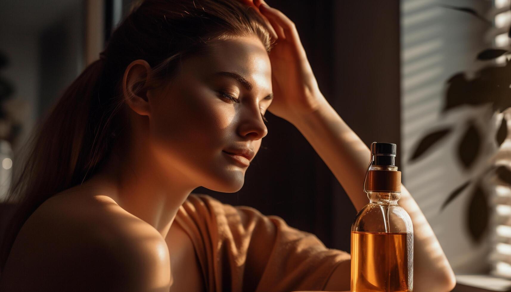 Young woman enjoys beauty treatment indoors, serene generated by AI photo