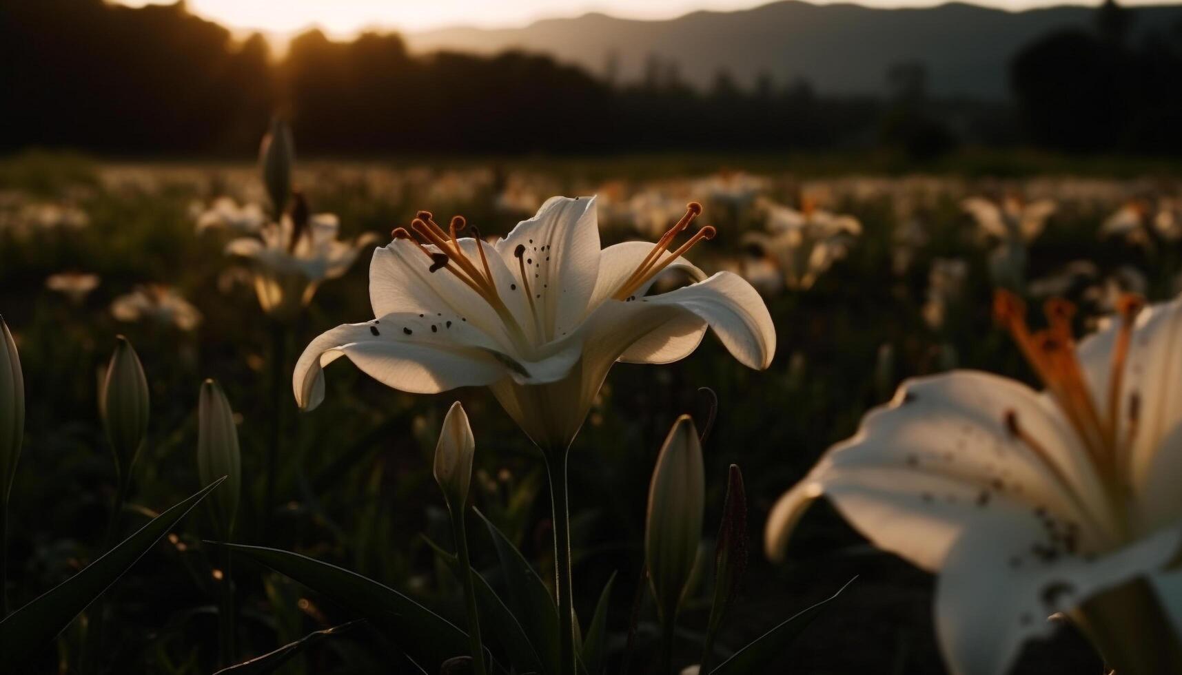 Fresh green meadow blossoms with colorful flowers generated by AI photo