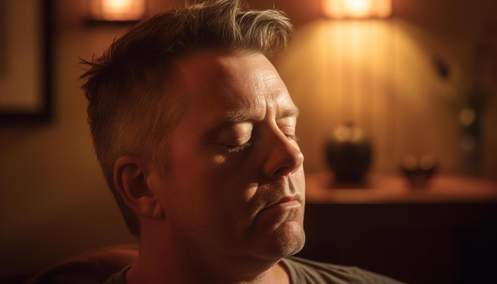 Depressed man finds solace in nighttime meditation generated by AI photo