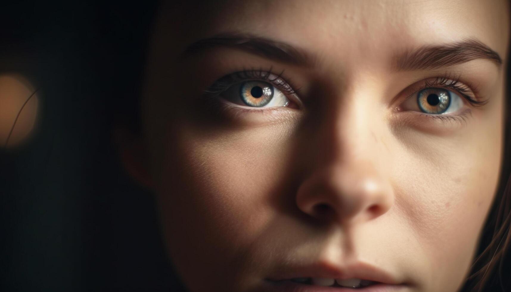 Beautiful caucasian woman staring at camera, smiling generated by AI photo