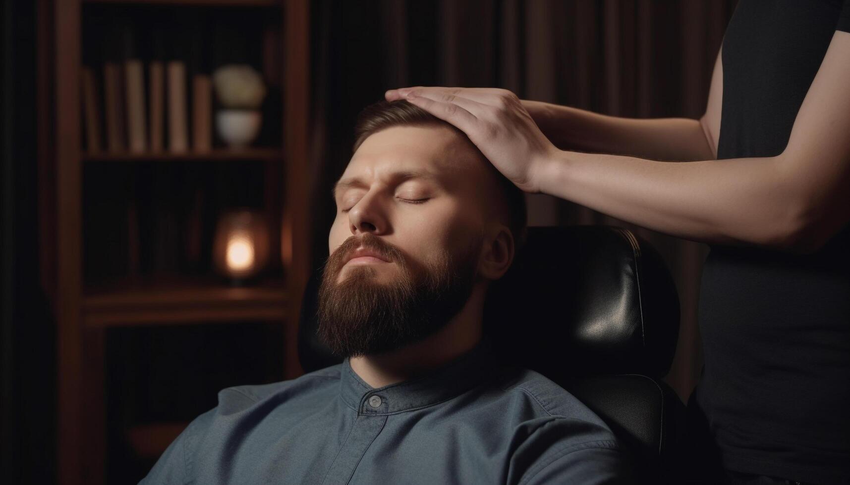 Two men sitting in a luxury hair salon   generated by AI photo