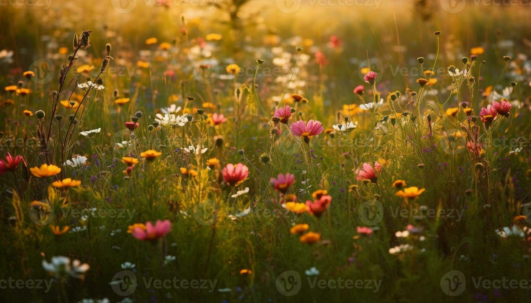 Vibrant daisy blossom in tranquil meadow landscape generated by AI photo