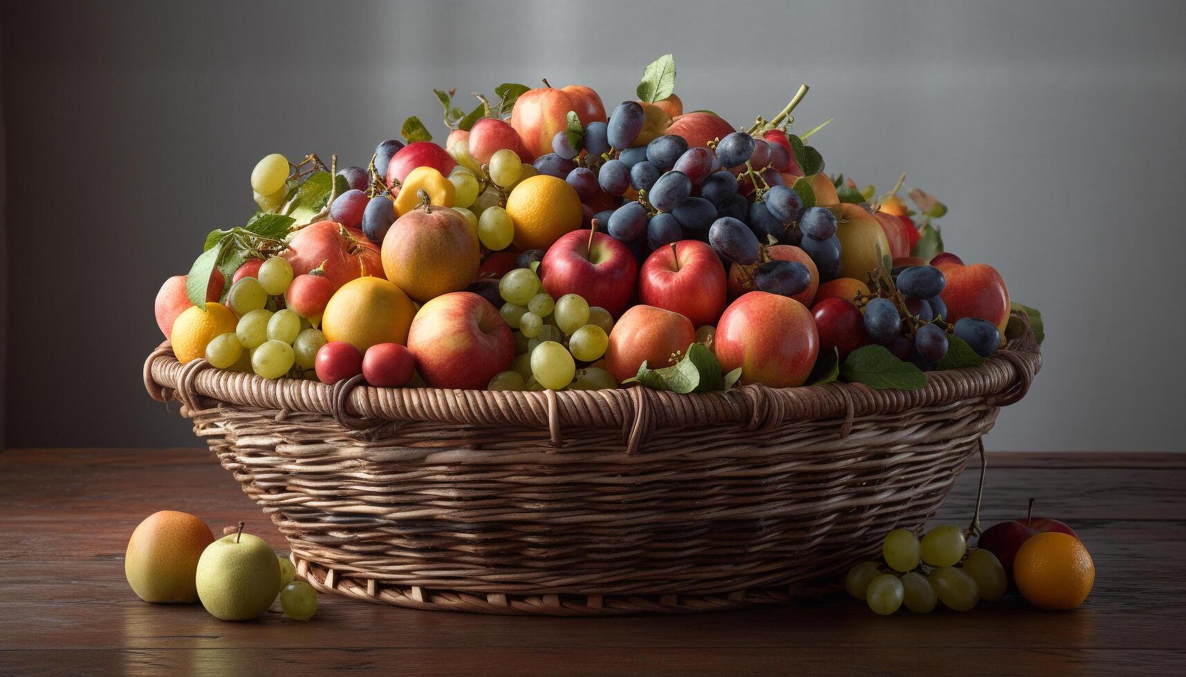 Organic fruit basket, ripe and fresh harvest generated by AI photo