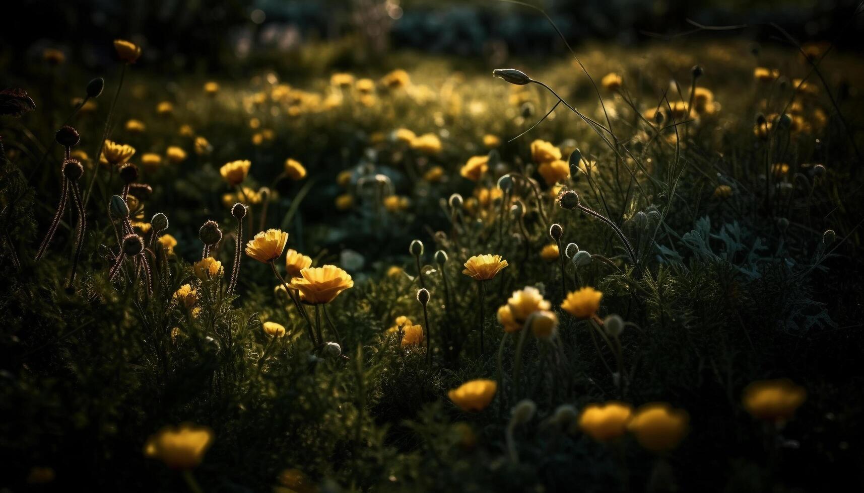 Vibrant daisy in meadow, backlit by sunrise generated by AI photo