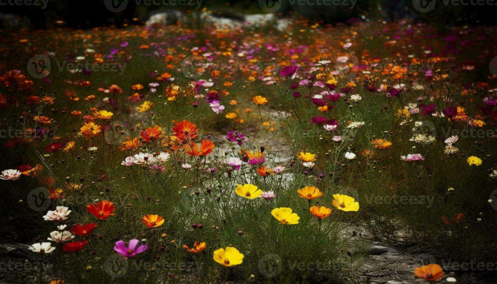 vibrante flores silvestres florecer en tranquilo prado escena generado por ai foto