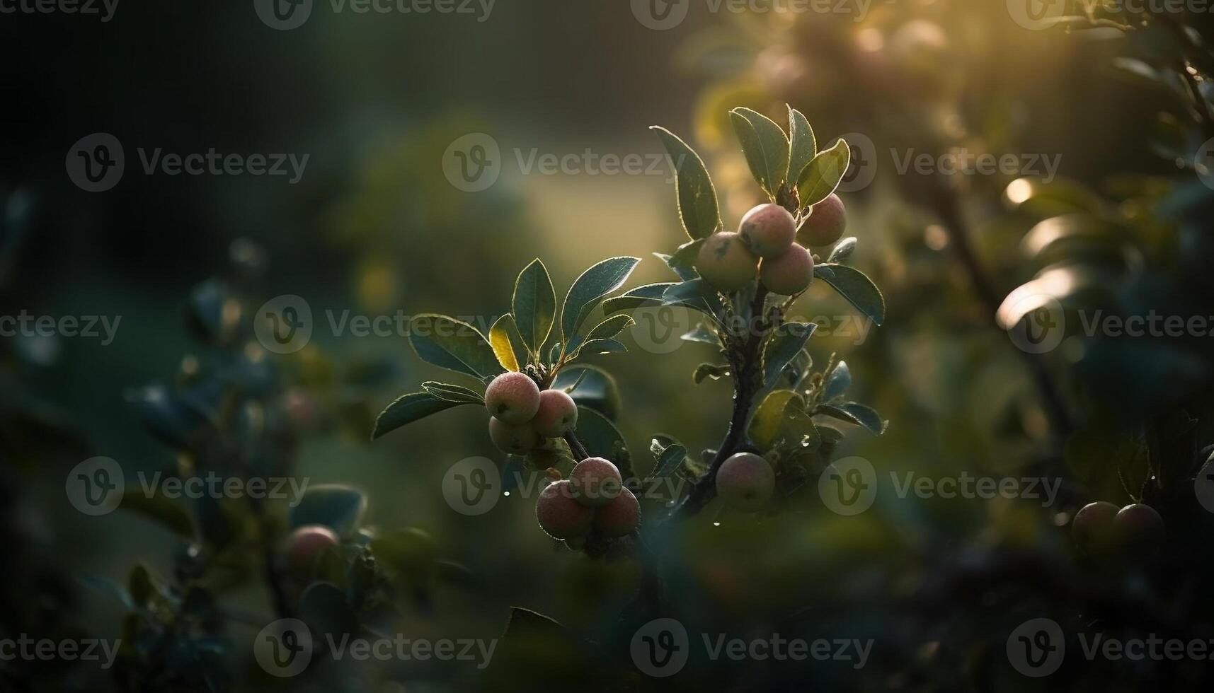 Fresh green leaves on a fruitful branch generated by AI photo