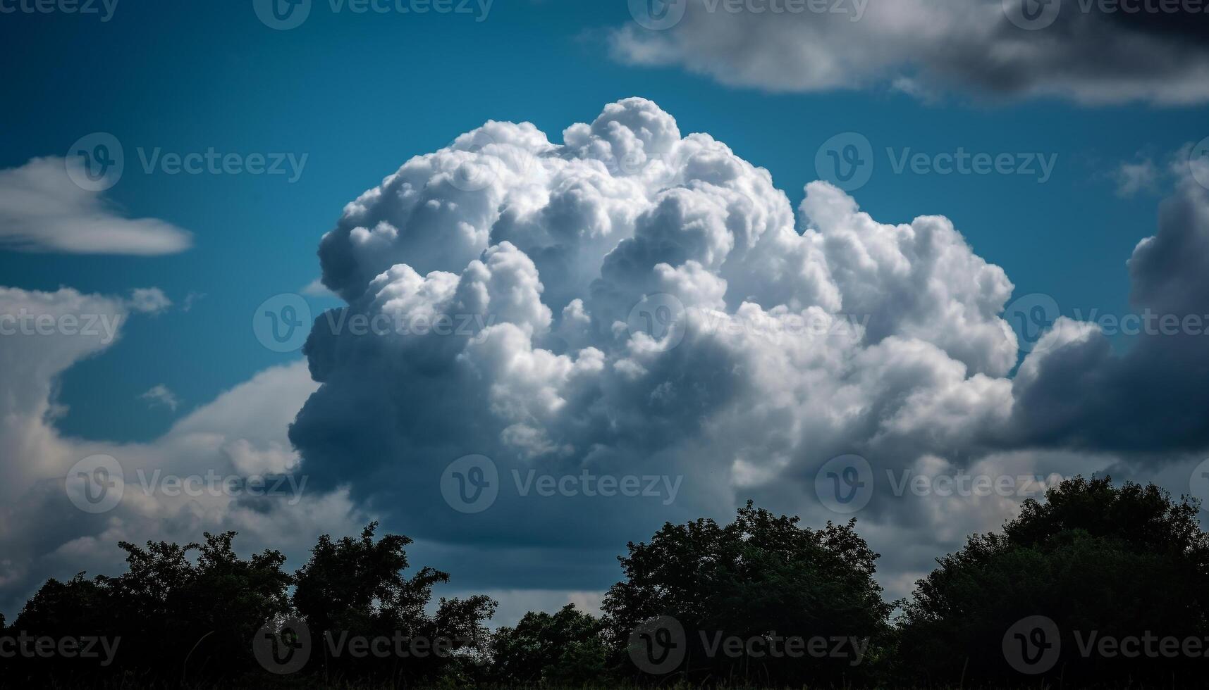 Fluffy cumulus clouds float in bright sky generated by AI photo