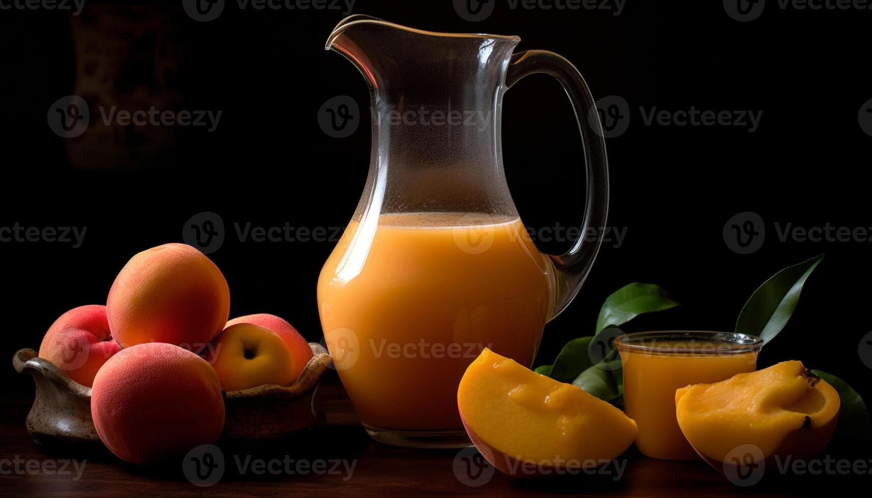 Ripe citrus fruit on rustic table, refreshing drink generated by AI photo