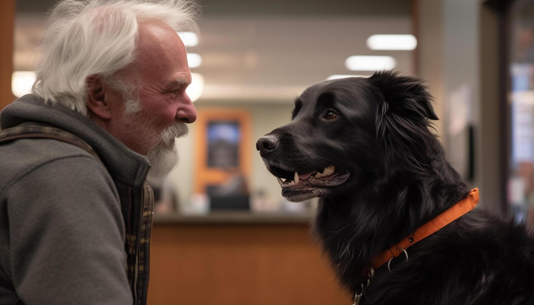 mayor hombre y leal perrito compartir felicidad generado por ai foto