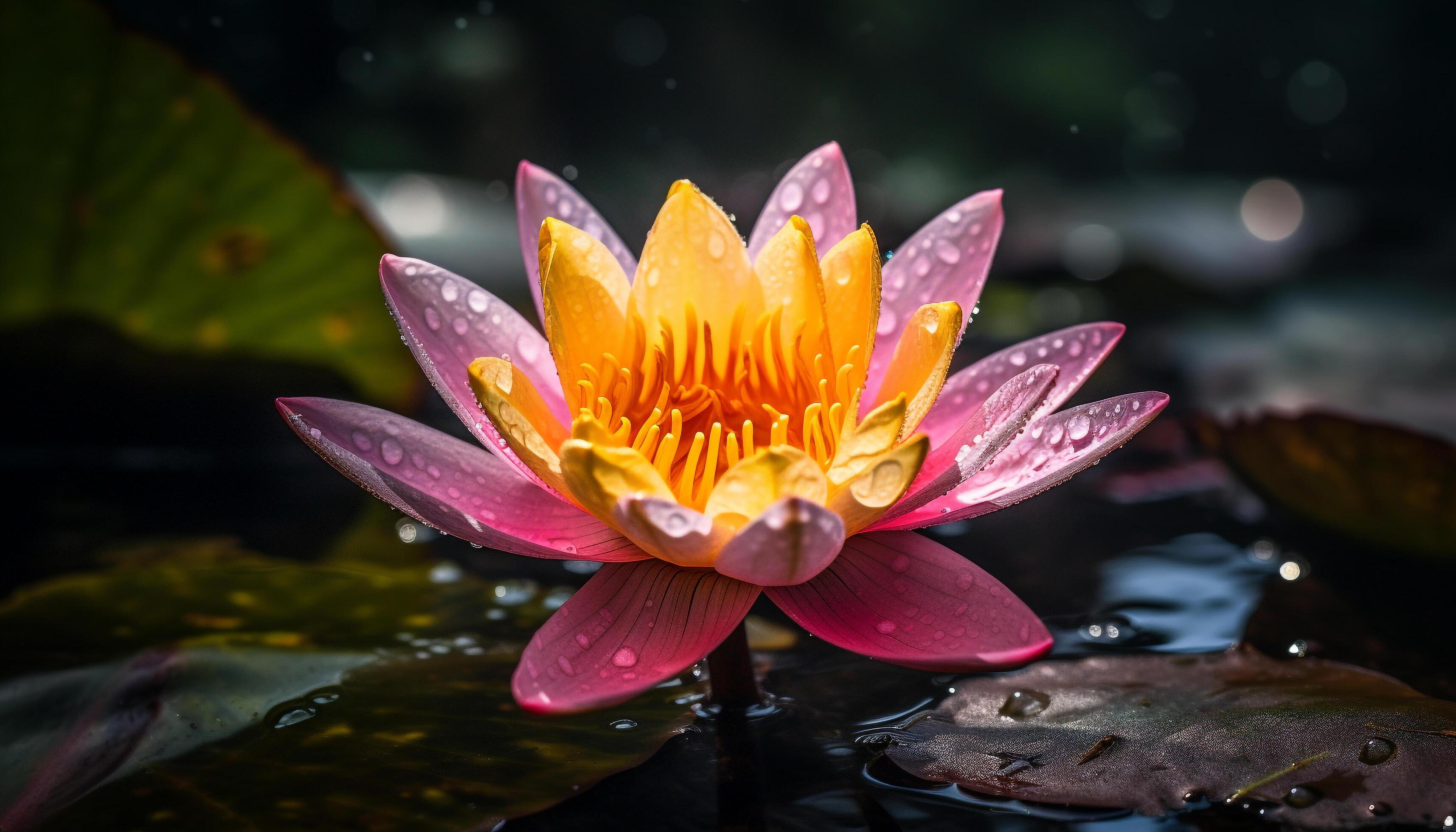 Lotus blossom floats on tranquil pond water generated by AI 25185165