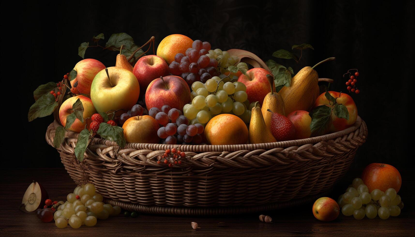 Organic fruit basket, ripe and fresh for eating generated by AI photo