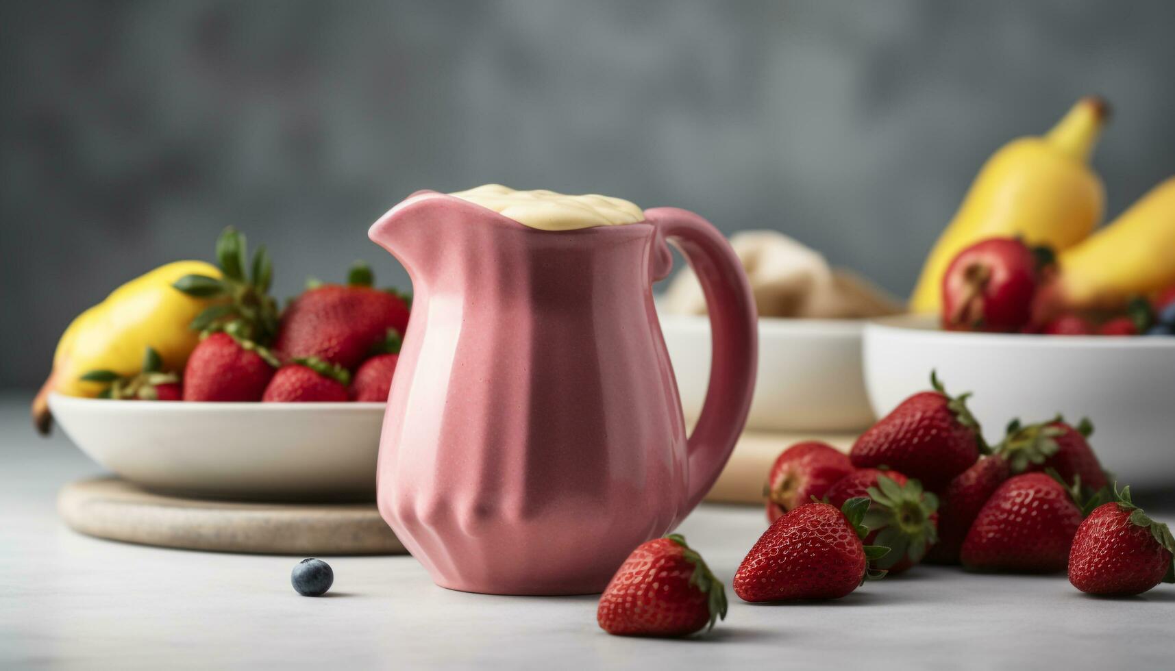 Rustic table displays fresh berry still life generated by AI photo