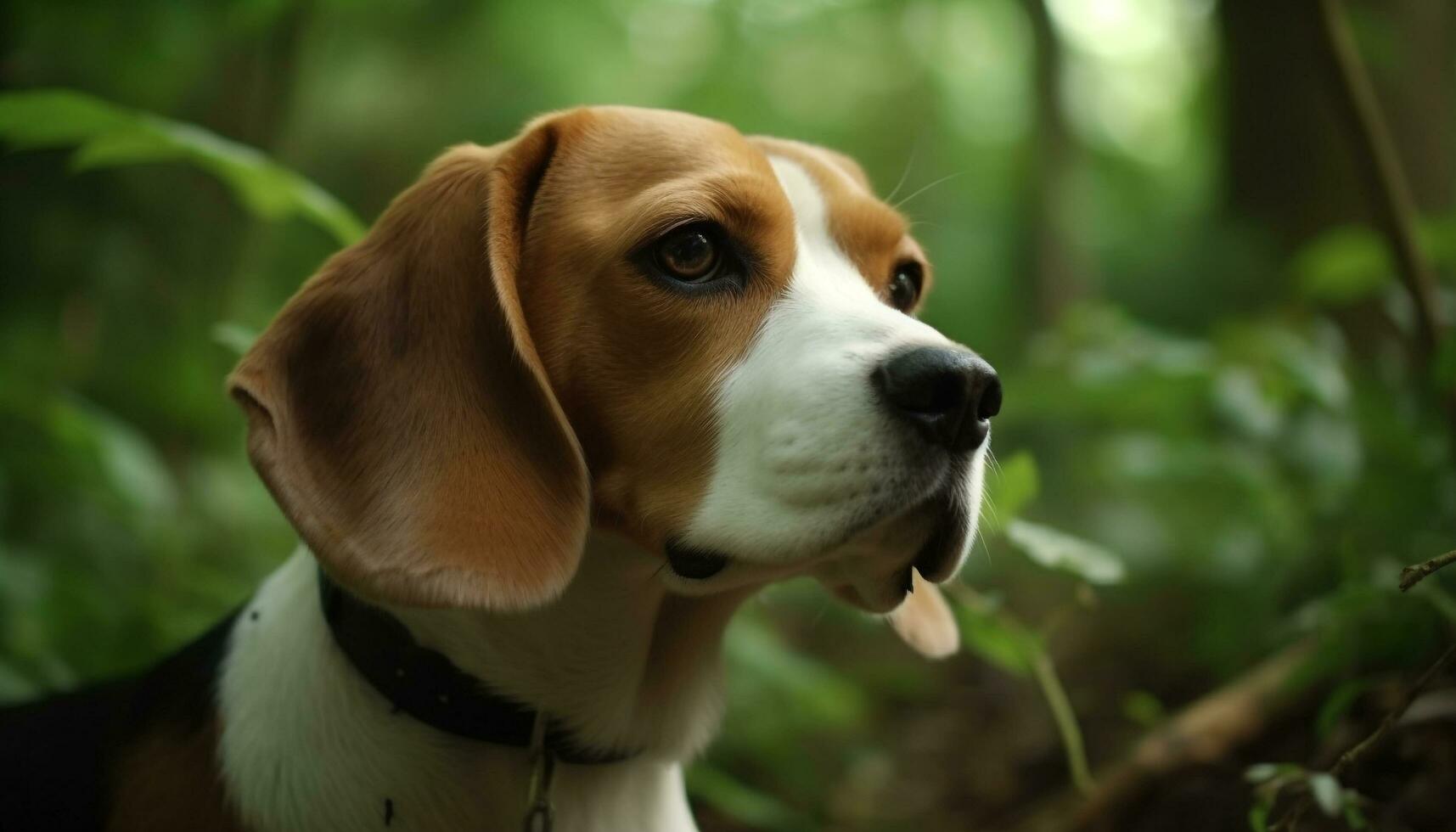 Cute beagle puppy sitting in green grass generated by AI photo