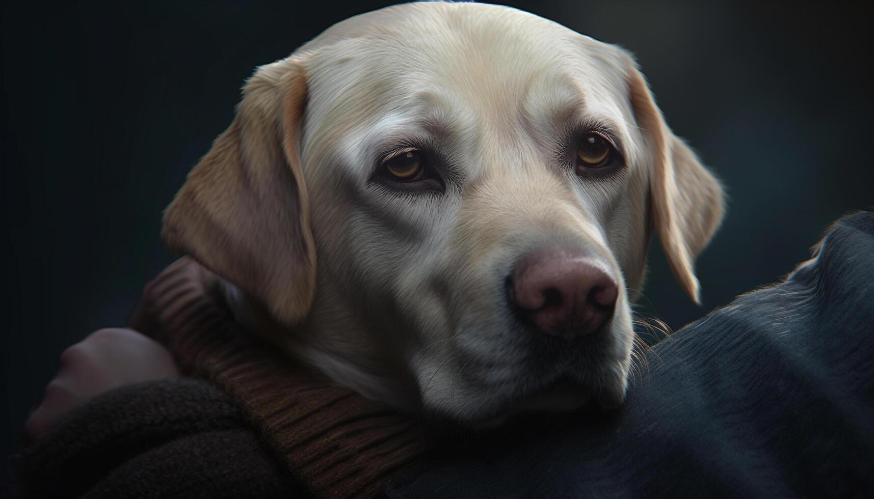 Golden retriever puppy sitting, looking at camera generated by AI photo