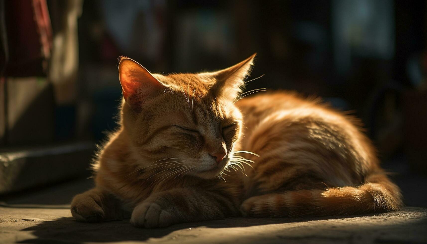Fluffy kitten resting in sunlight, charming beauty generated by AI photo