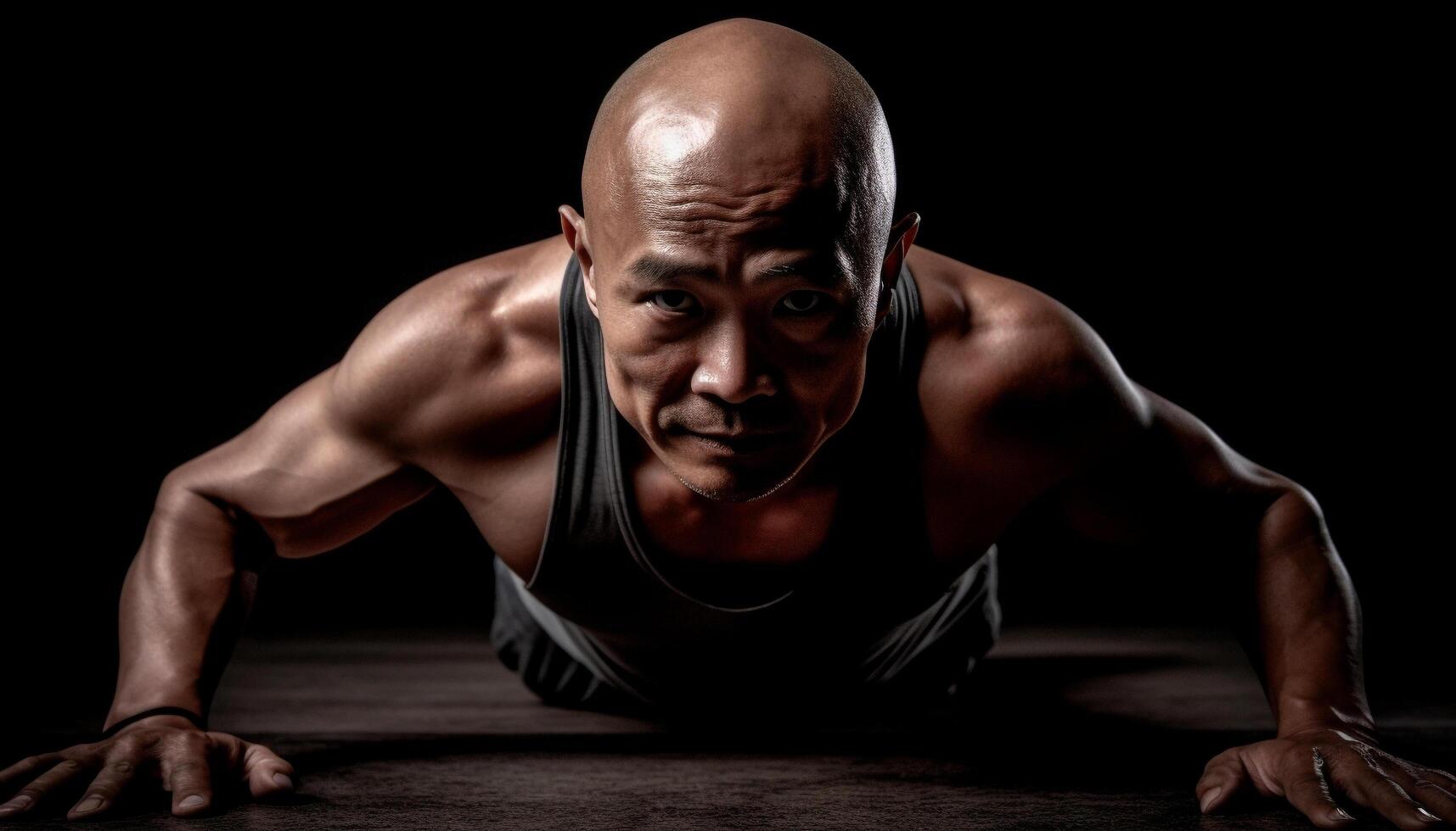 Muscular athlete exercising determination with sports training generated by AI photo