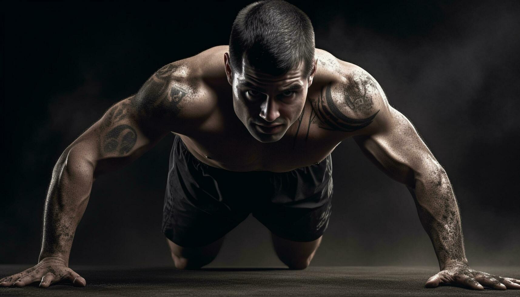 muscular atleta hacer ejercicio adentro, edificio cuerpo fuerza generado por ai foto