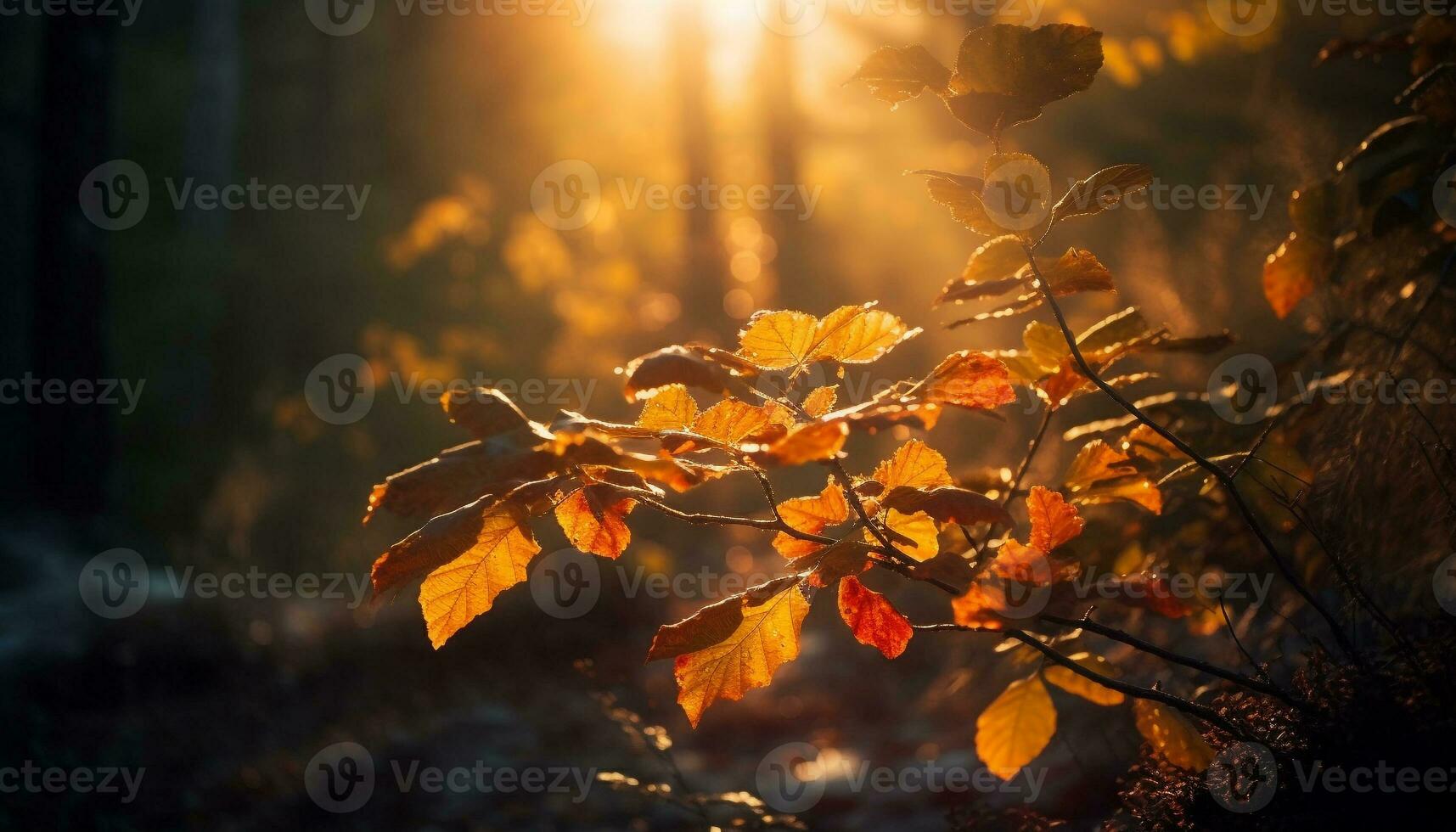 vibrante otoño colores iluminar tranquilo bosque escena generado por ai foto