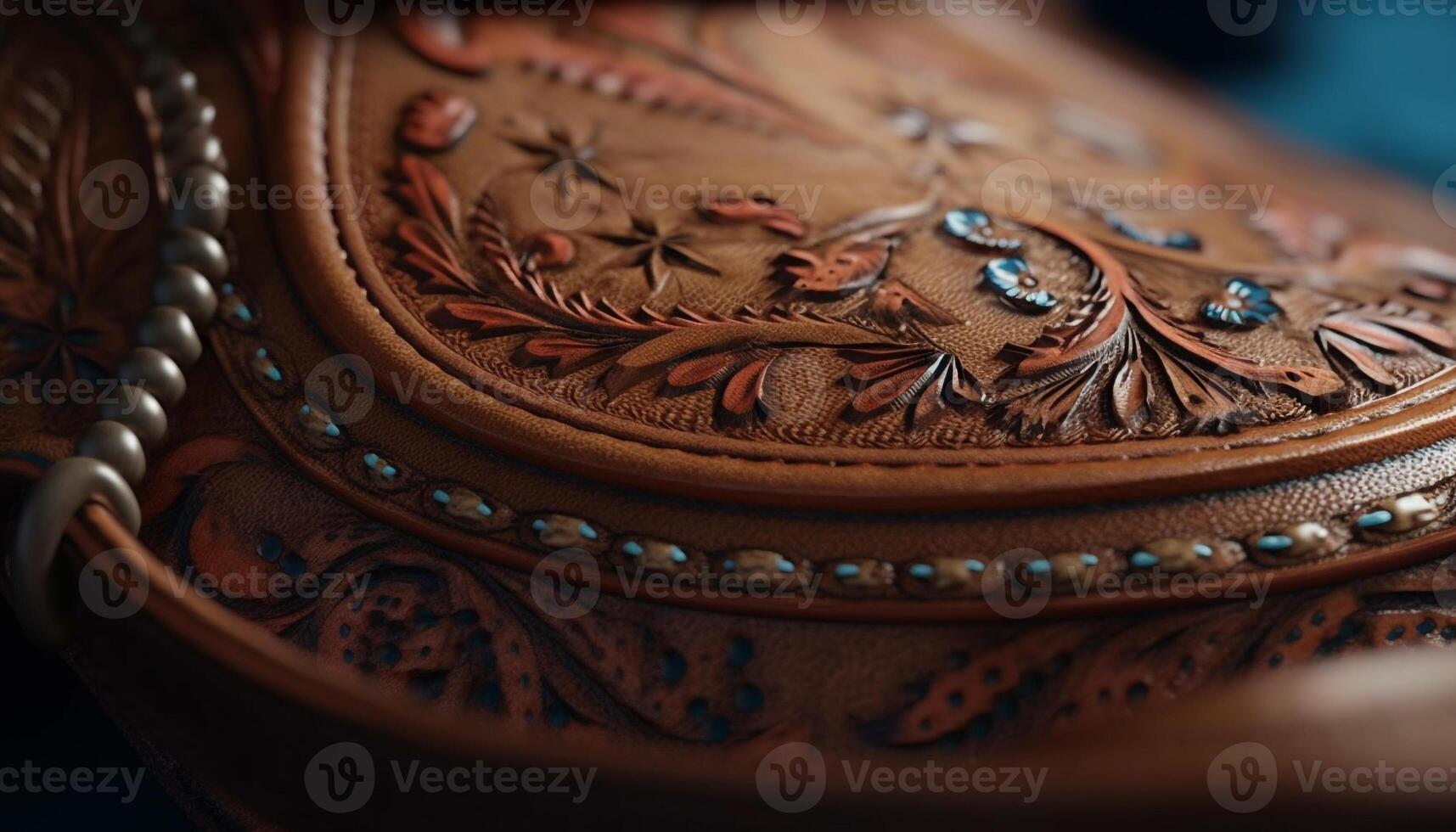 Rustic leather shoe with ornate embroidery decoration generated by AI photo