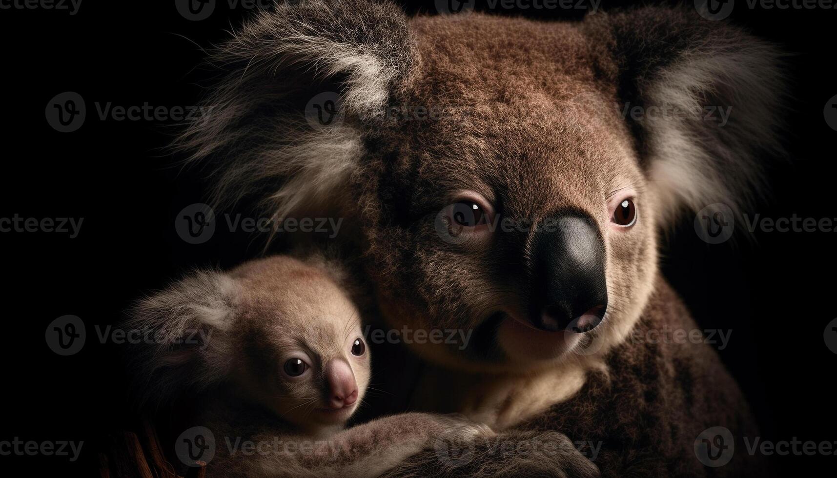 Cute koala portrait, looking at camera, sleeping generated by AI photo